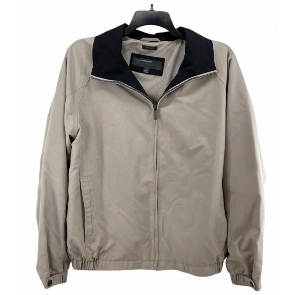 Perry Ellis Portfolio Tan‎ Microfiber Jacket Full Zip Mesh Lined Mens Large